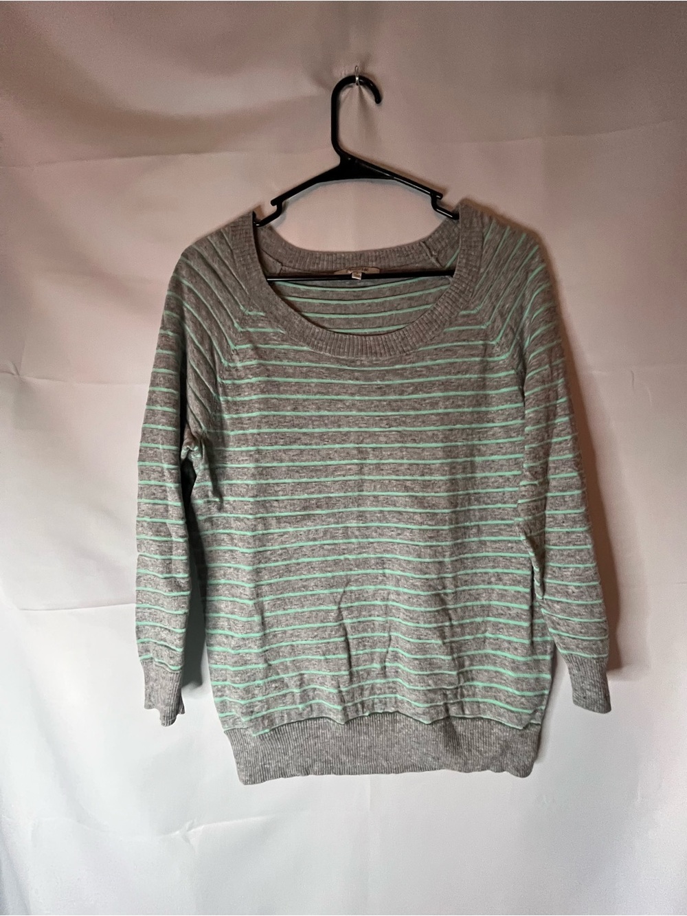 Madewell Gray Crewneck Sweater with Mint Stripes